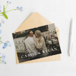 Bold names simple save the date photo card<br><div class="desc">Share the news of your engagement and upcoming marriage with this one-photo horizontal save the date card featuring an elegant type treatment in white that sits at the bottom of a horizontal photo. The back is a neutral shade with a subtle texture pattern. The color can be adjusted by clicking...</div>