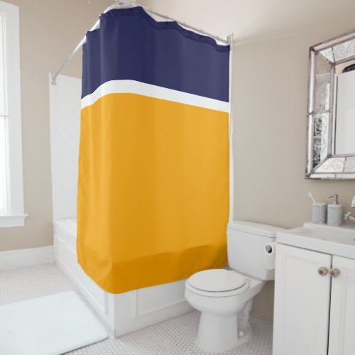 Bold Nautical Navy White Golden Yellow Color Block Shower Curtain