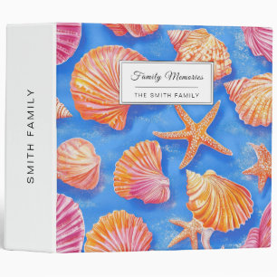 Bold Nautical Shell Starfish Orange Magenta Blue 3 Ring Binder