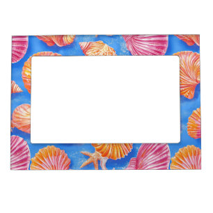 Bold Nautical Shell Starfish Orange Magenta Blue Magnetic Frame