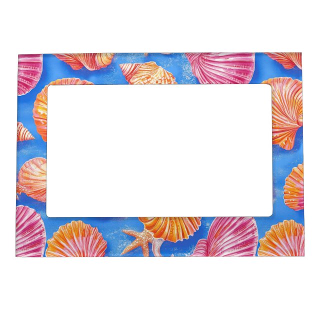 Bold Nautical Shell Starfish Orange Magenta Blue Magnetic Frame (Front)
