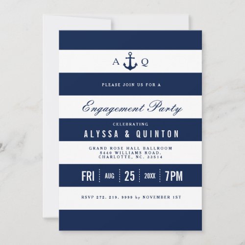 Bold Nautical Theme Engagement Party Invitation