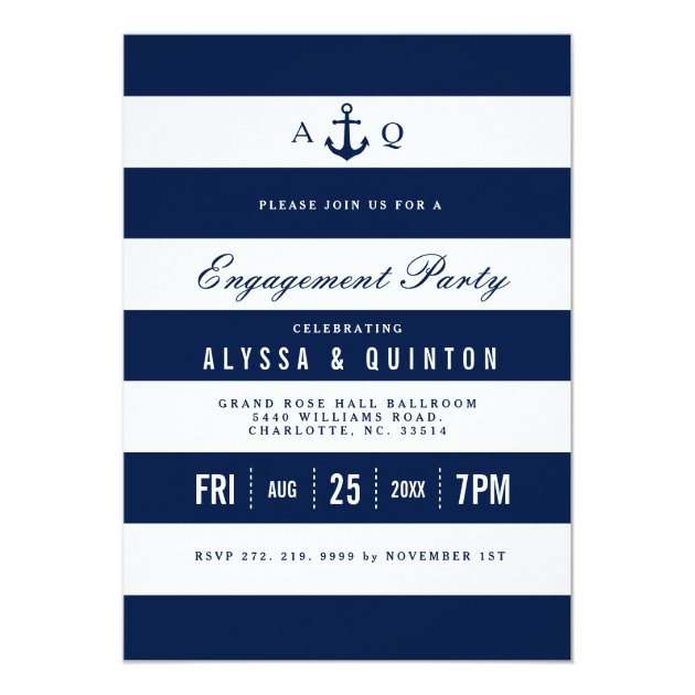 Bold Nautical Theme Engagement Party Invitation