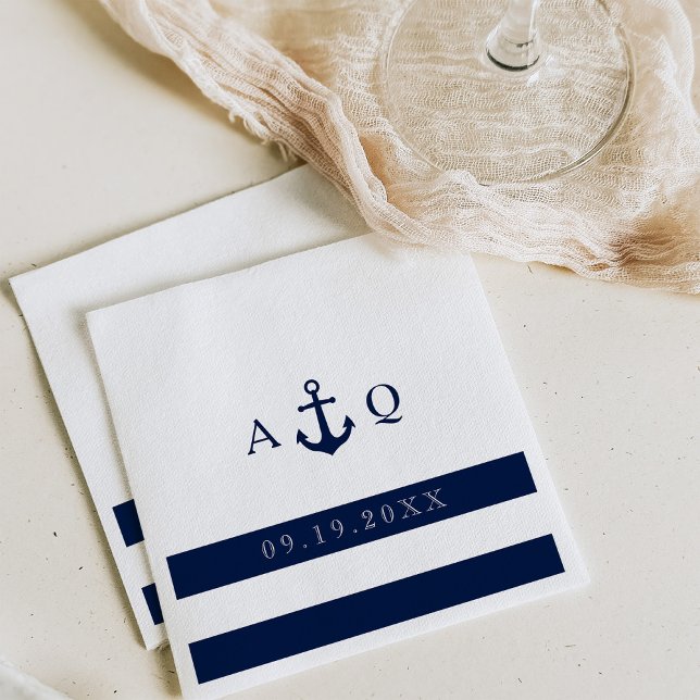 Bold Nautical Theme Monogram Wedding Paper Napkins (Creator Uploaded)