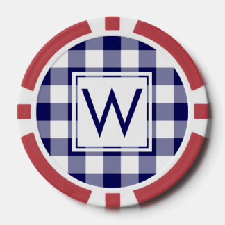 Bold Navy and White Buffalo Plaid with Monogram Poker Chips