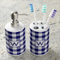 Bold Navy and White Gingham Pattern with Monogram Bath Set Bold Navy and White Gingham Pattern with Monogram Bath Set