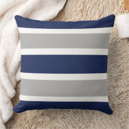 Bold Navy Blue and Gray Stripes Design Throw Pillow | Zazzle