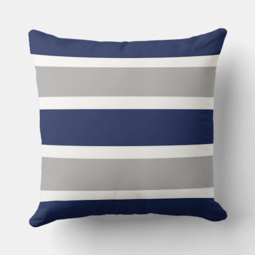 Bold Navy Blue and Gray Stripes Design Throw Pillow | Zazzle