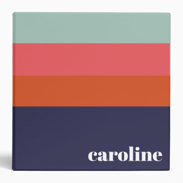 Bold Navy Blue and Red Stripes Chic Personalized 3 Ring Binder (Front)