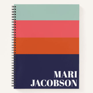 Bold Navy Blue and Red Stripes Chic Personalized N Notebook