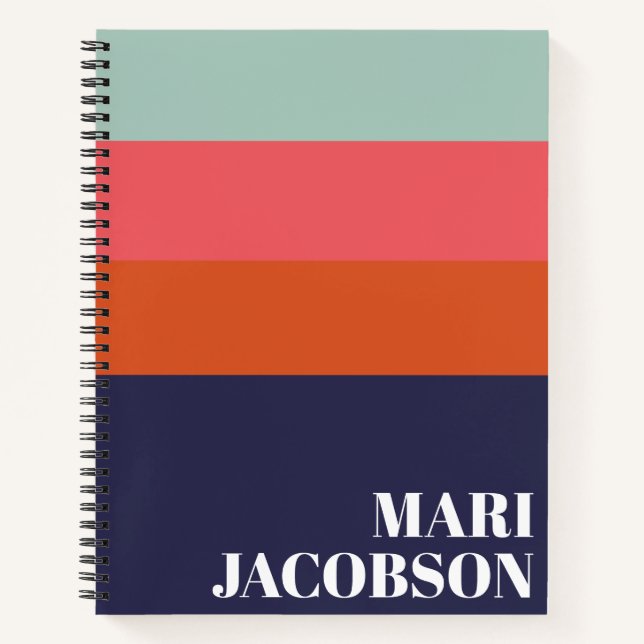 Bold Navy Blue and Red Stripes Chic Personalized N Notebook (Front)