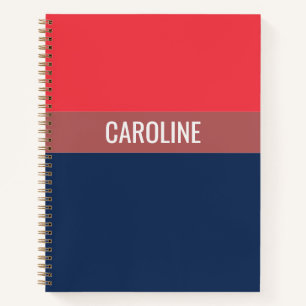 Bold Navy Blue And Red Stripes Personalized Notebook