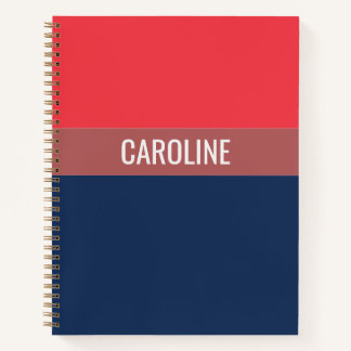 Bold Navy Blue And Red Stripes Personalized Notebook