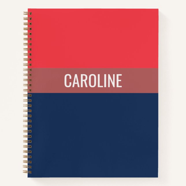 Bold Navy Blue And Red Stripes Personalized Notebook (Front)