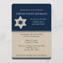 Bold navy blue and tan Bar Mitzvah invitation