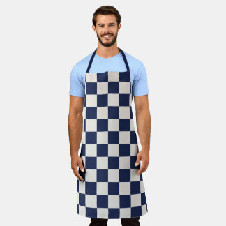 Bold Navy Blue Cream Checkered Pattern Apron