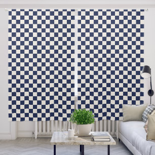 Bold Navy Blue Cream Checkered Pattern Blackout Curtains