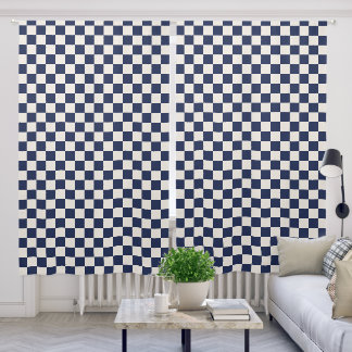 Bold Navy Blue Cream Checkered Pattern Blackout Curtains