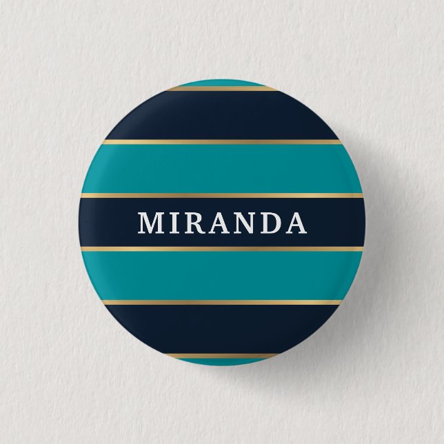 Bold Navy Blue Gold Stripe Pattern Button (Front)