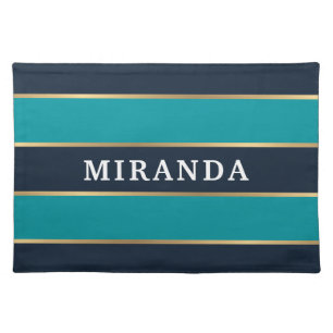 Bold Navy Blue Gold Stripe Pattern Cloth Placemat