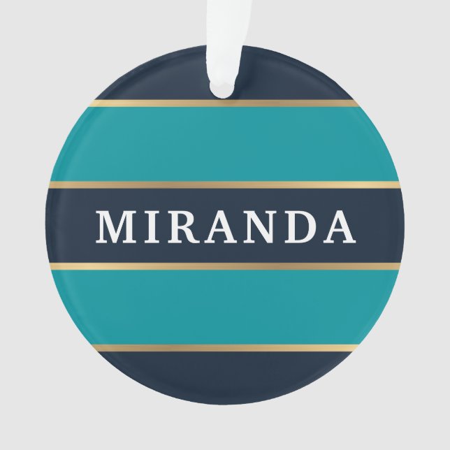 Bold Navy Blue Gold Stripe Pattern Ornament (Front)