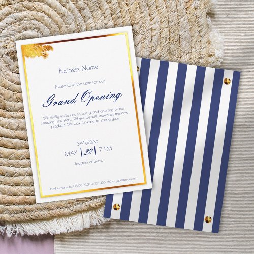 Bold navy blue gold versatile boutique event invitation