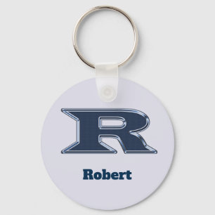 Bold Navy Blue Letter R Initial Monogram Keychain