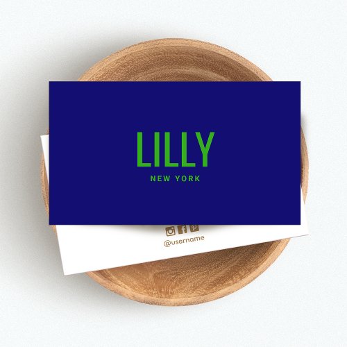 Bold Navy Blue Lime Green  Typography Business Card