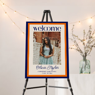 Bold Navy Blue Orange Welcome Graduation Photo Foam Board