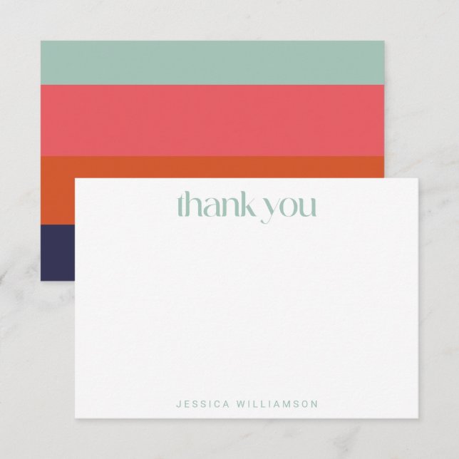 Bold Navy Blue Red Stripes Custom Bridal Shower  Thank You Card (Front/Back)