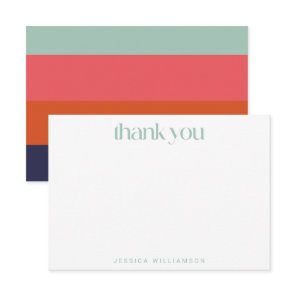 Bold Navy Blue Red Stripes Custom Bridal Shower  Thank You Card