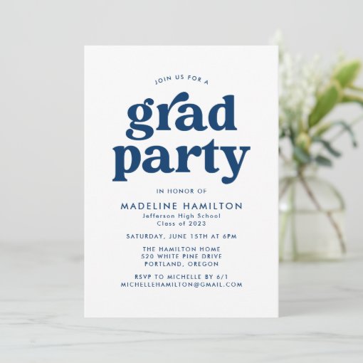 Bold Navy Blue Typography Graduation Party Invitation | Zazzle