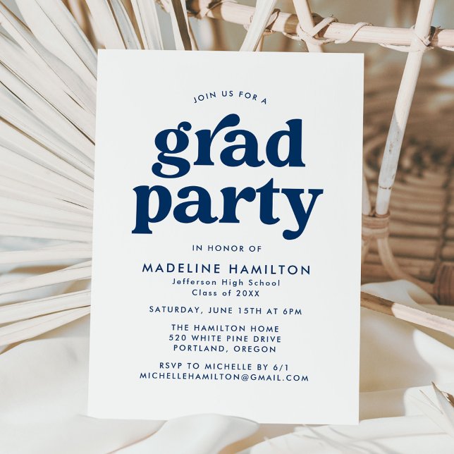 Bold Navy Blue Typography Graduation Party Invitation (Creator Uploaded)