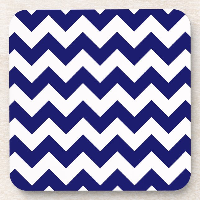Bold Navy Blue & White Chevron Zig-Zag Pattern Drink Coaster (Front)