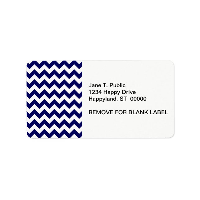 Bold Navy Blue & White Chevron Zig-Zag Pattern Label (Front)