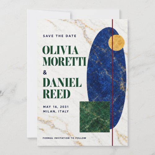 Bold Navy Burgundy Marble Save the Date Invitation