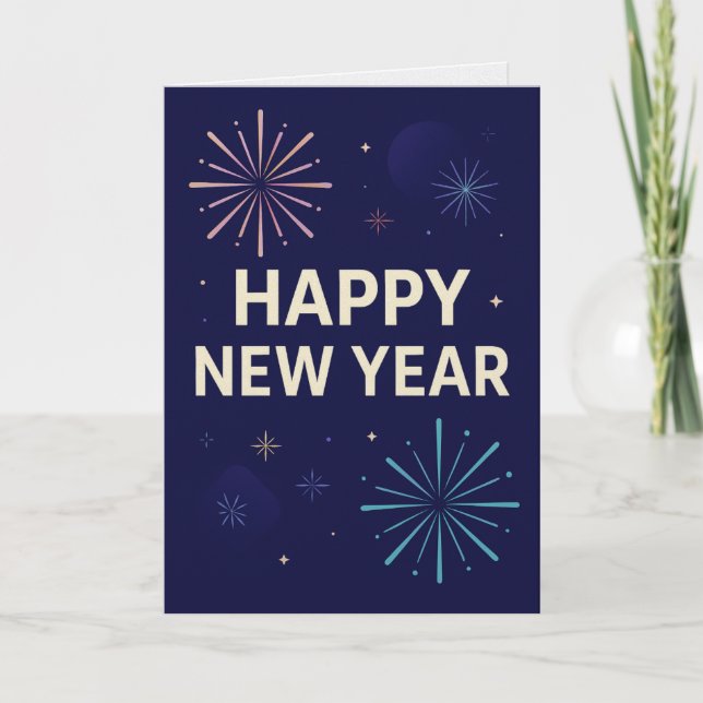 Bold Navy Gold 2026 Celebration Fireworks Holiday Card (Front)