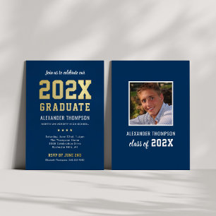 Bold Navy Gold 2026 Graduate Graduation Party  Foil Invitation