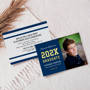 Bold Navy Gold 2026 Graduate Photo Grad Party Foil Invitation