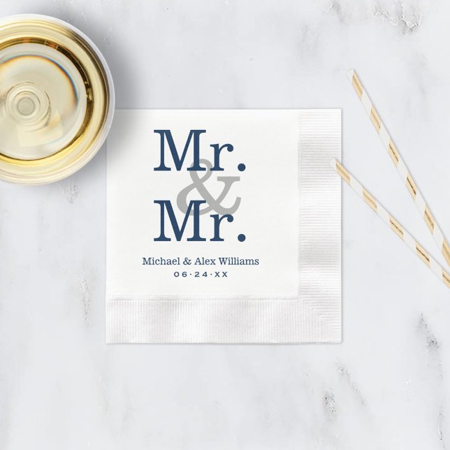 Bold Navy Mr and Mr Monogram Wedding Napkins (Creator Uploaded)