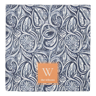 Bold Navy Rust Abstract Classy Botanical Monogram Duvet Cover
