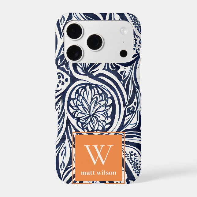 Bold Navy Rust Abstract Classy Botanical Monogram Iphone Case (Back)