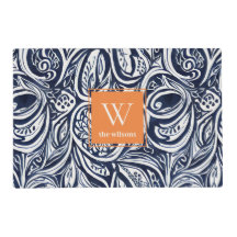 Bold Navy Rust Abstract Classy Botanical Monogram