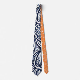 Bold Navy Rust Abstract Classy Botanical Pattern Neck Tie