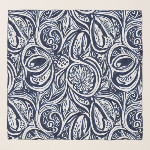 Bold Navy Rust Abstract Classy Botanical Pattern Scarf