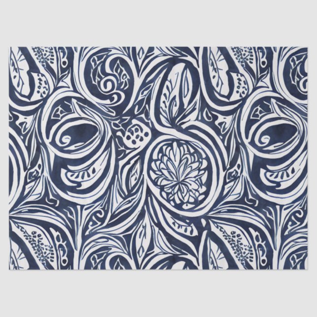 Bold Navy Rust Abstract Classy Botanical Pattern Tissue Paper (Front)