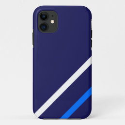Bold Navy Sporty Slim Bright Blue White Stripes iPhone 11 Case
