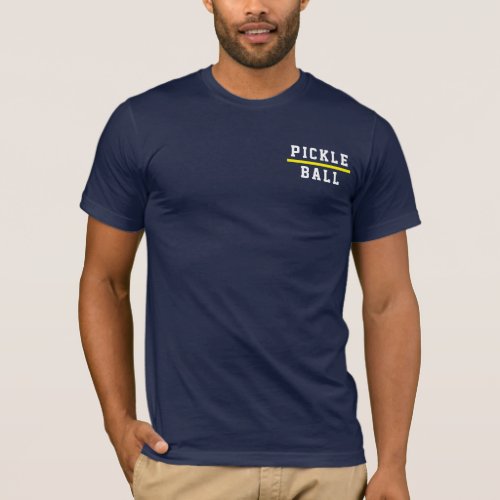 Bold Navy White PICKLEBALL Text Yellow Stripe T_Shirt