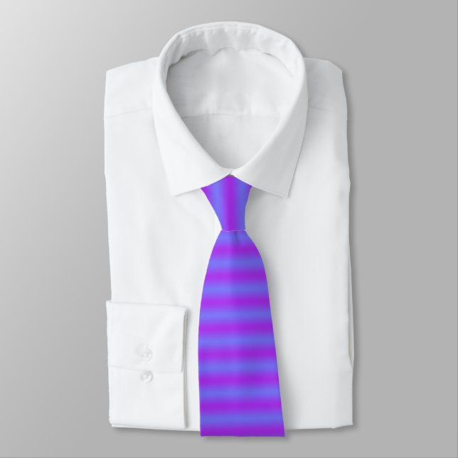 Bold Neon Blue and Purple Stripes Pattern Neck Tie (Tied)