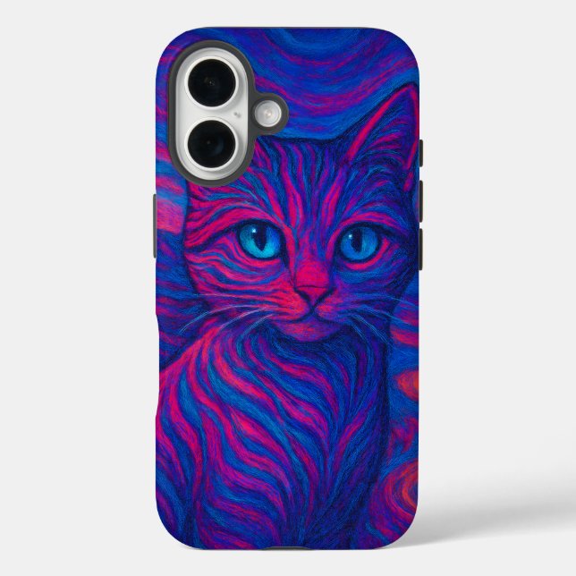 Bold Neon Cat Illustration Phone Case iPhone 16 (Back)